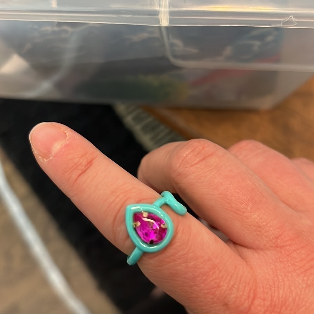 Teal enamel swirly ring With statement stone